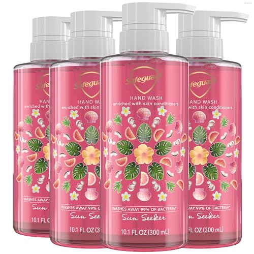 Safeguard Liquid Hand Soap Micellar Deep Cleansing Washes Away 99% Bacteria Made with Natural Moisturizers Enriched with Skin Conditioners PH Balanced Sun Seeker Scent 10.1 oz (Pack of 4)
