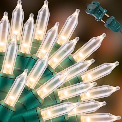 LAMPHOME Super-Bright Extendable Warm White Christmas Lights Decoration 100Lights 19.6ft UL Certified Mini Bulb String Lights Set for Outdoor Christmas Tree Garden Holiday Party Patio Wedding Decor Cover