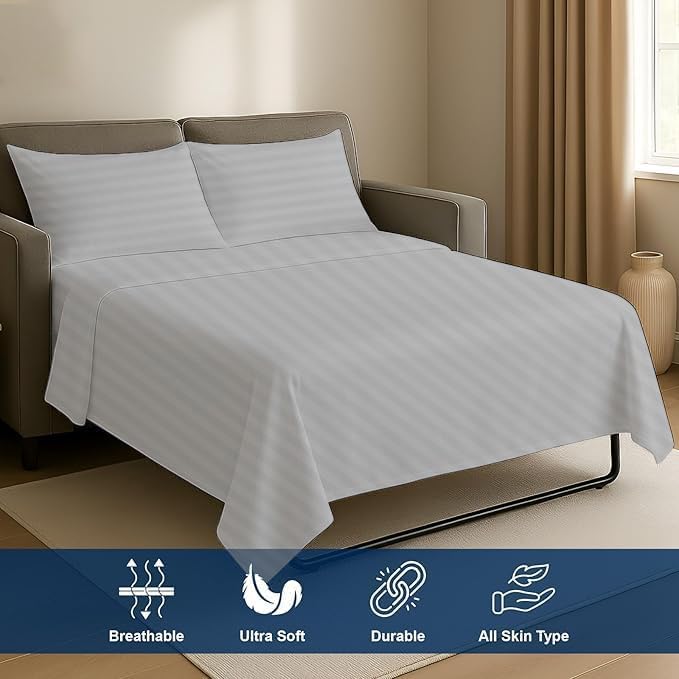 Miniatura 3 de Juego de sábanas para sofá cama de lujo 100% algodón egipcio de 800 hilos, se adapta fácilmente a colchones de hasta 6 pulgadas de profundidad,