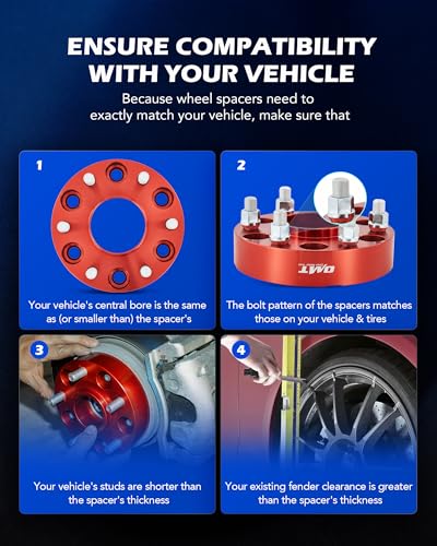 Image of OMT 6x5.5 Wheel Spacers with 78.1mm Center Hub Bore, Set of 4 | 1.5 Inch Hubcentric Wheel Spacers with M14x1.5 Studs Compatible with Chevy Silverado GMC Sierra 1500 Suburban Tahoe