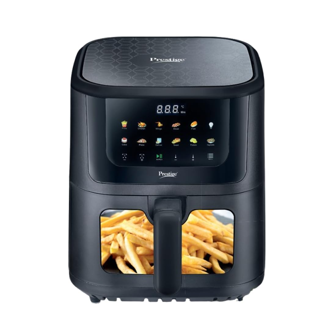 Prestige Crystachef 5.5L 1350W Air Fryer Black |11 Preset Menu Option|See Through Window|Safety Interlocking|Specially Designed Frying Basket| Upto 80% Less Oil|1 Year Warranty
