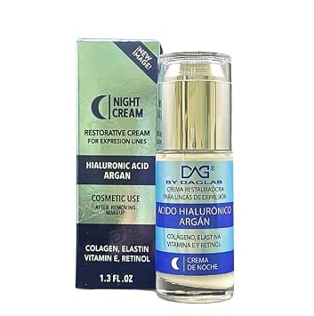 Night Cream 1.3 Fl Oz - Restorative Cream for Expression Lines | Hyaluronic Acid, Argan, Collagen, Elastin, Vitamin E & Retinol | Cosmetic Use After Makeup Removal