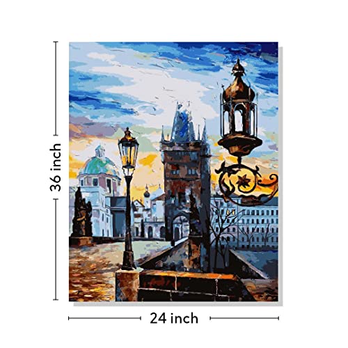Image of RANGOLI 100% Cotton Stretched Canvas Painting 400 GSM, Framed Modern Art Old City Canvas Abstract Wall Art for Living Room, 3D Paintings for Wall Decor (24 x 36 Inch With Frame)