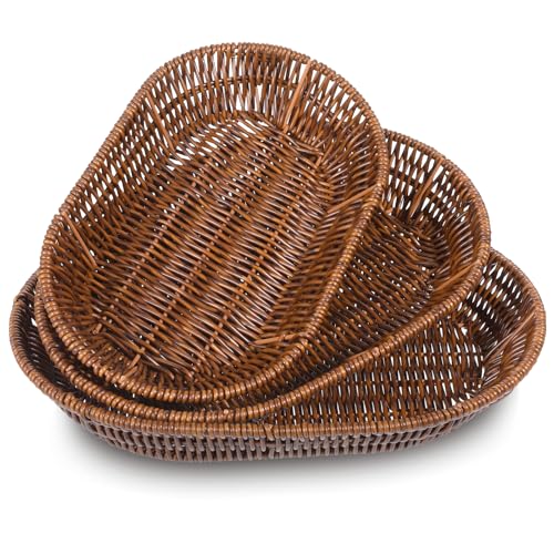 Wicker Baskets, 3 Pack Handwoven Bread Baskets for Serving, Fruit Vegetables Sundries Storage Basket, Rustic Sundries Storage, Tabletop Storage Bins for Decorative Home Restaurant Bakery