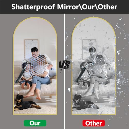 Image of Large Full Length Mirror, 30 inchx71 inch Arched Floor Mirror Full Length with Stand, Room Decor Big Full Body Mirror with HD Tempered Glass Aluminum Frame for Bedroom Living Room,Gold