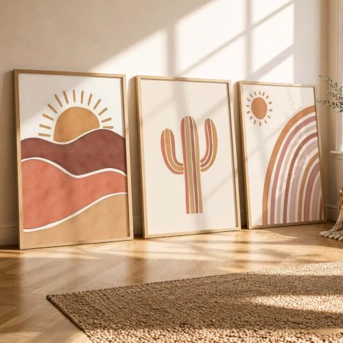 Image of kotart Boho Art Home Decoration Paintings With Frame For Living Room Bed Room Hotel Wall Decor Digital Reprint Set of 3 (20x30 Inch)