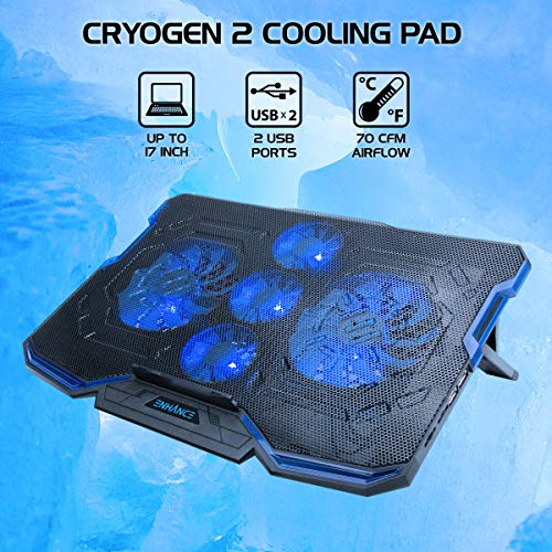 ENHANCE-Cryogen-Gaming-Laptop-Cooling-Pad-Fits-up-to-17-inch-Computer-PS4-Adjustable-Laptop-Cooling-Stand-with-5-Quiet-Cooler-Fans-2-USB-Ports-and-LED-Lighting-Slim-Portable-Design-2500-RPM