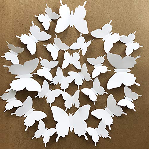 V-Time 3D White Butterfly Wall Stickers 24 Pieces Removable Mural Stickers Wall Stickers Decal For Home And Room Decoration Kids Room Bedroom Decor Living Room Sticker (White) #TOP6