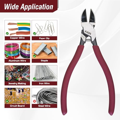 Image of KATA 6 Inch Premium Wire Cutters, Flush Cut Side Cutter for Home & Crafts | CR-V steel blade with thicker dipped grip for clean cuts on DIY, zip ties, sprues, soft wire, Jewelry making and 3D print