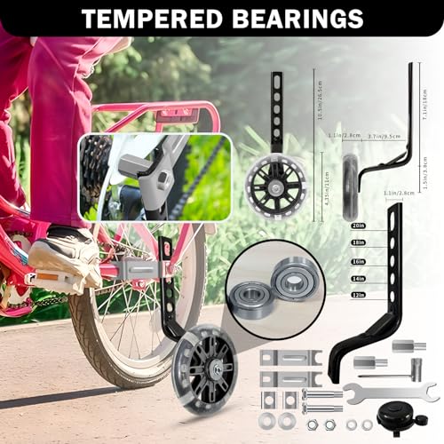 Image of HAWENS Bike Training Wheels Mute Flash Wheels with Adjustable Bicycle Stabilizer Mounted Kit Compatible for 12 14 16 18 20 inch Single Speed Bike