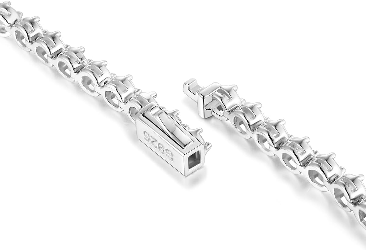 Sterling Silver 14K Gold Plated 2.5mm/3mm/4mm/5mm Round Cut Moissanite Tennis Bracelet, Classic Luxury Bezel Set Diamond Bracelets for Women Men Wedding Birthday Jewelry, Size 6.5" 7" 7.5" 8.3"