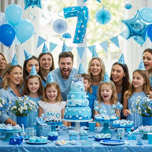 Image of TONIFUL Number Balloon 16Inch 10 Pcs Blue Polka 0-9 Birthday Number Ballons