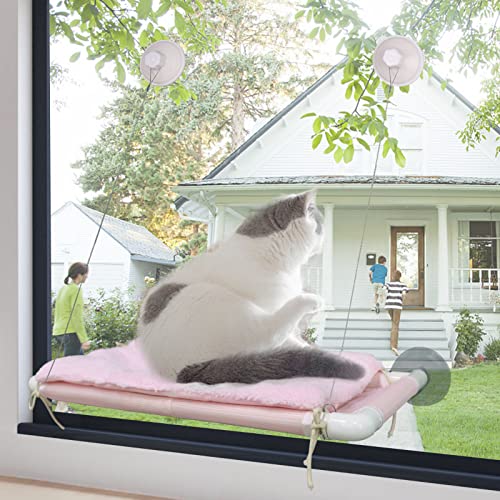 Image of ZALALOVA Cat Window Perch, Pink Cat Hammock Window Seat Free Fleece Blanket for Female 2026 Screw Suction Cups Extra Large Sturdy Bed Resting Indoors (One Extra Suction Cup)