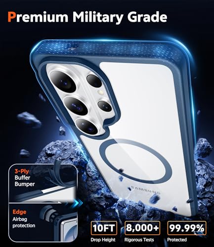 Image of FNTCASE for Samsung Galaxy S26-Ultra Case: Clear Magnetic Phone Cases with Screen Protector Compatible with Magsafe Slim Anti Yellowing Rugged Protective Transparent Cell Phone Cover (Blue Magnetic)