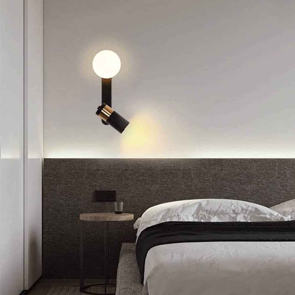 Lampa ścienna Led do wnętrz z regulowanym ramieniem Projektor z kinkietem ściennym ze szklaną kulą kompatybilna z sypialnią, salonem, lampką nocną, żyrandole LED, Bl
