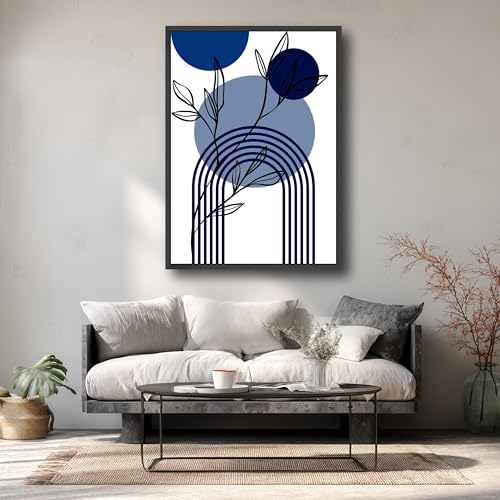Toile abstraite bleue arche géométrique moderne grand tableau décoration salon 80x120 cm