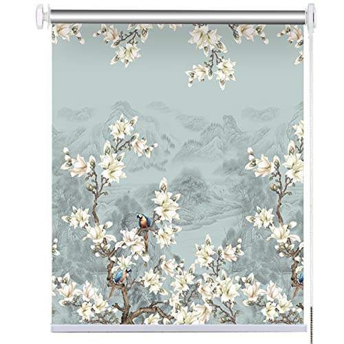 Estor enrollable impermeable con patrón de pájaros y flores, cortina opaca con aislamiento térmico para balcón y patio, disponible en 5 cm, 7,6 cm, 10,2 cm, 12,7 cm de ancho, fácil montaje incluido