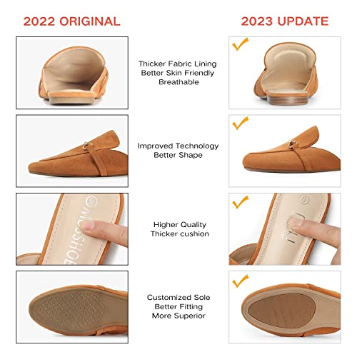Image of MUSSHOE Gold Buckle Mules for Women - Comfortable Memory Foam Loafers, Classy Slip On Flats for Office Business Casual, Dressy Pointed Toe Shoes
