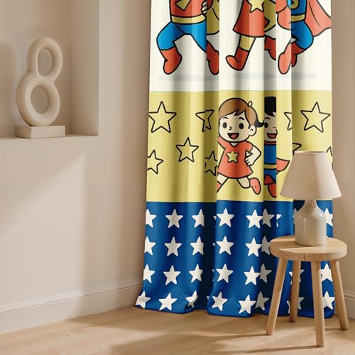 Image of Ultimate Trends Light Filtering Kids Curtain | Fairy, Dragon Castle, Safari & Jungle Animal Prints | for Kids Room Doors and Window | 5 FEET Pack of 2 |Heroic Starlight