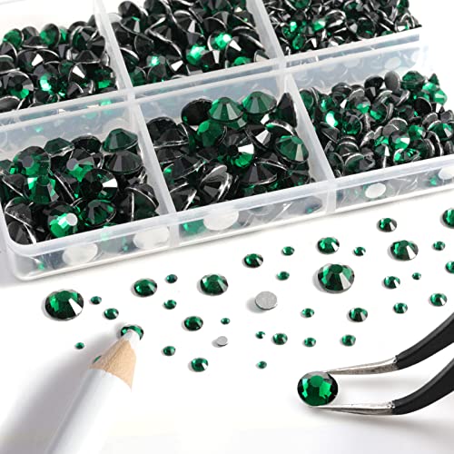 Image of Beadsland 8300PCS Flatback Rhinestones, Green Rhinestone Round Crystal Rhinestones for Crafts, Mixed 10 Sizes with Wax Pencil and Tweezer Kit, SS3-SS30, Emerald | Crystal Rhinestone Round, for Crafts Nails,With Wax Pencil and Tweezers Kit, SS3-SS30, Dark Green