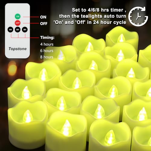 Image of Topstone Green Remote Control Flameless Tealight Candles,CR2450 Battery Powered Votive Candles with Timer,Electric Fake Candle for Home, Christmas Decoration,Pack of 12