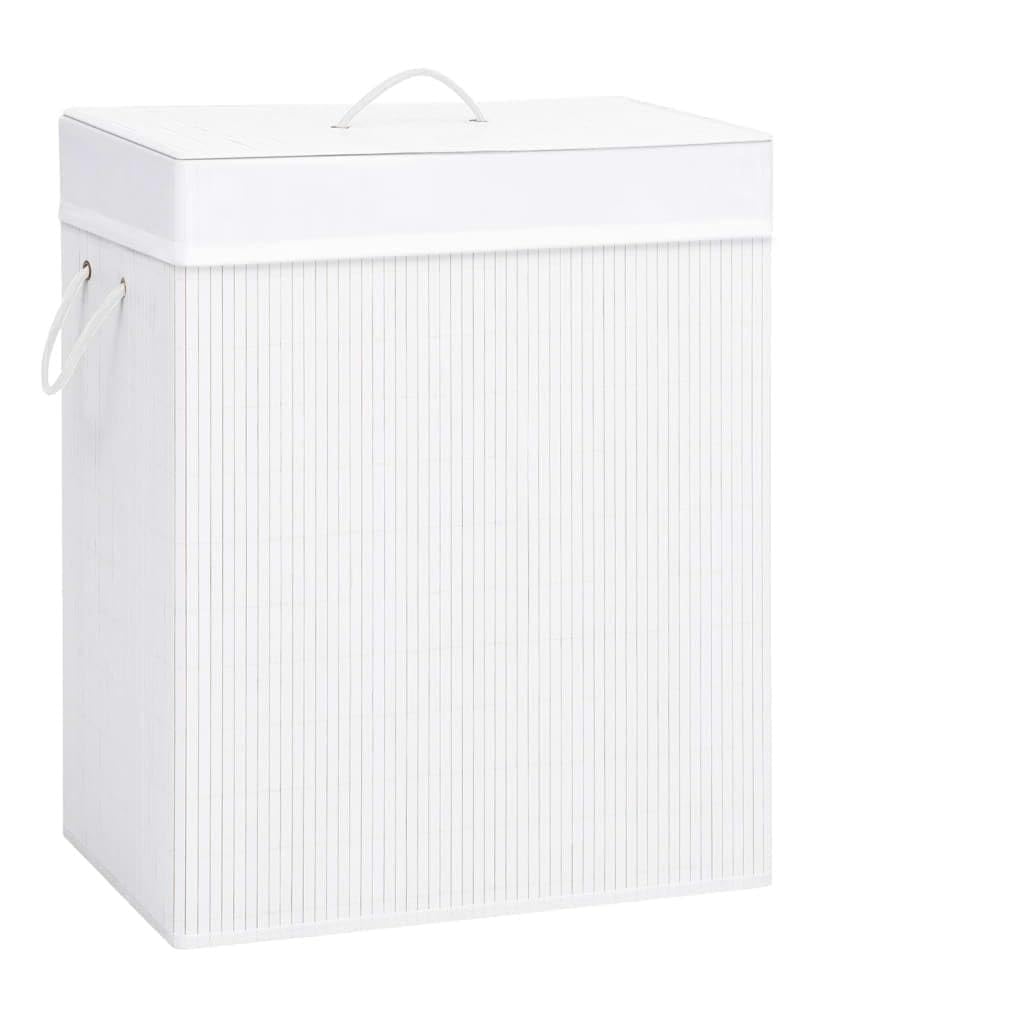 Cesto para la colada de bambú con 1 compartimento, color blanco, 83 L, plegable y ligero, con asas, para cuarto de baño, dormitorio, lavandería
