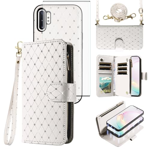 Étui portefeuille compatible avec Samsung Galaxy Note 10 Plus protection écran bandoulière