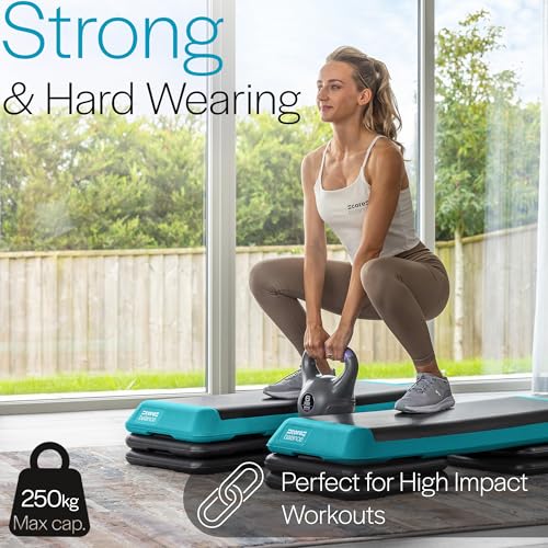 Core Balance Aerobic Step, Large Professional Exercise Stepper, 3 Level Height Adjustable Fitness Platform, L109cm x W41cm x H10/15/20cm (Teal) - Image 3