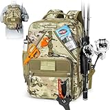 KastKing KarryAll KastMate Fishing Tackle Backpack,Water-Resistant Tackle Bag With 2 Rod Holders,Fishing Gear and Equipment With Large Gear Storage,Khaki Camo