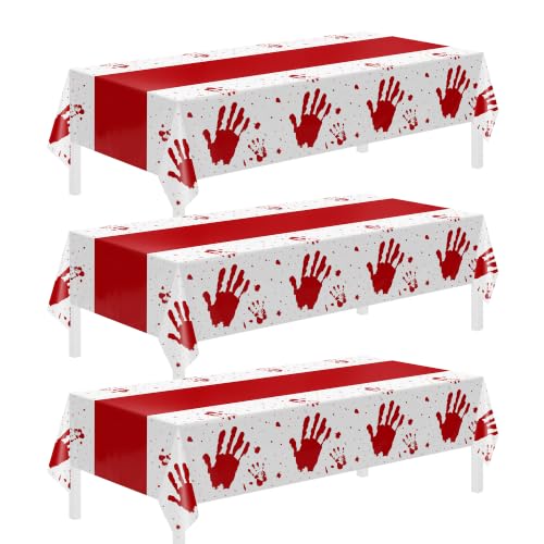 Image of Childom 3 Pack Halloween Tablecloth Rectangle Table,Halloween Decorations | 54 inch x 108 inch Disposable Plastic Tablecloths,Plastic Table Cover for Halloween Party Decorations,Halloween Party Supplies Favors