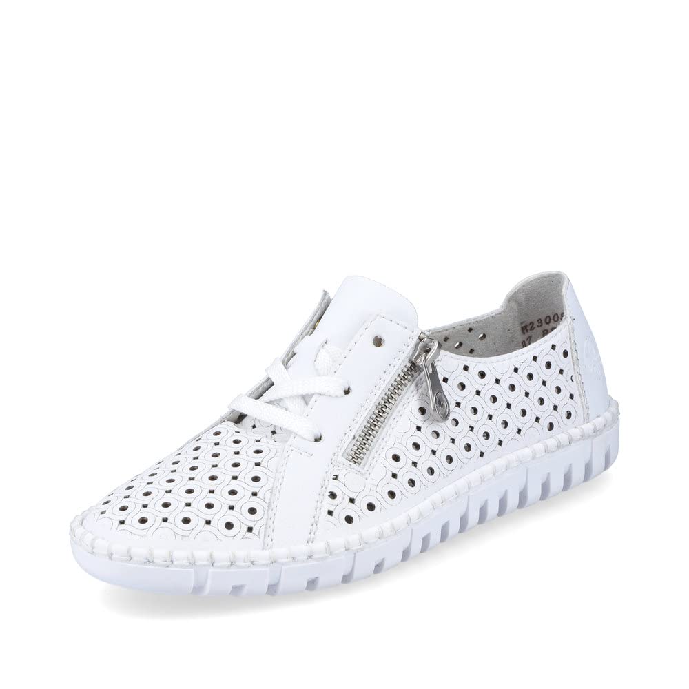Rieker Damen Low-Top Sneaker Damen Low-Top Sneaker Weiss Glattleder Reißverschluss TR-Sohle