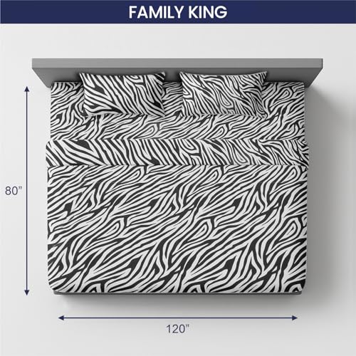 Image of SGI 120 inchx80 inch 4 Pc Family King Sheet Set 600 TC 15 inch Deep, Zebra Print
