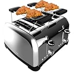 Cecotec Tostapane Verticale 4 Slot Brevi Toastin' time 1700 Double Inox. 1700 W, 4 fette di pane, fessura larga 3,8 cm, 2 supporti per panini e vassoio raccogli briciole, acciaio inossidabile