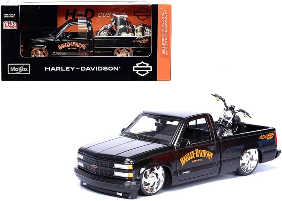 Diecast Model Car Compatible for 1993 Chevy 454SS Pick-Up & 2007 XL 1200N Nightster HD Bike Custom Limited 1,800 pcs Black 32276-BLK