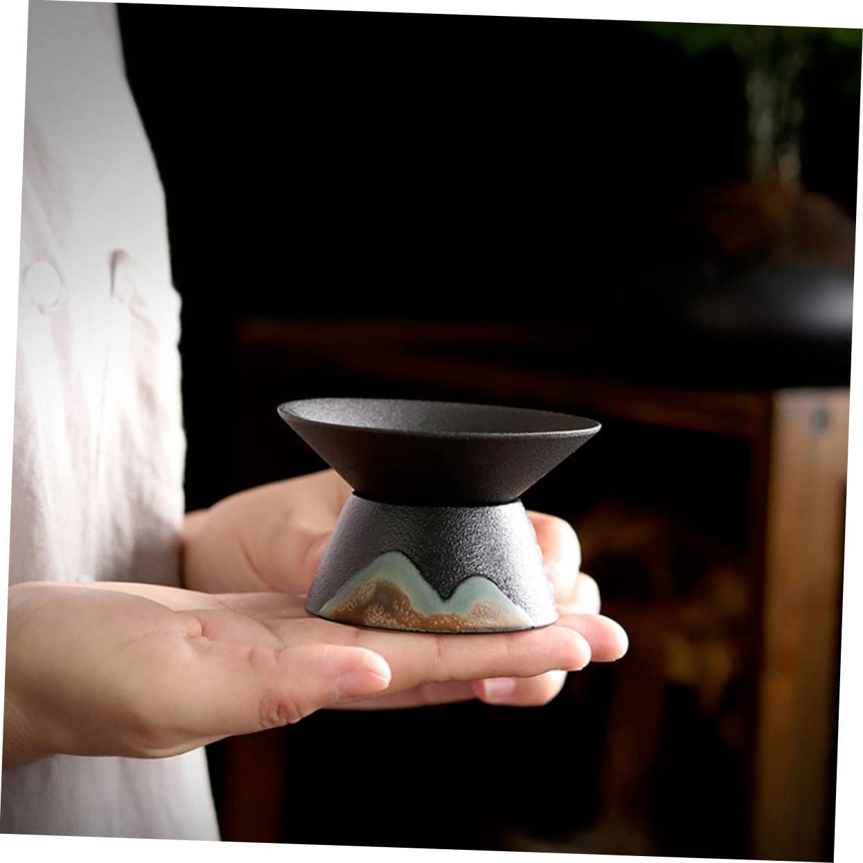 GALPADA 3 Piezas filtro de té colador de té embudo drenar Porcelana descafeinado té de menta verde colador de te tea strainer artículos de té filtro de té de uso doméstico cerámica Black