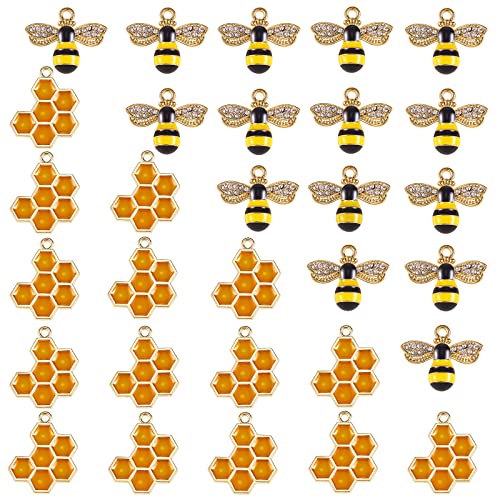COGCHARGER 30 Pièces Abeilles Charme, Pendentif Abeille en Alliage D'émail avec Strass, pour Bijoux Collier Bracelet Boucle d'oreille Faire Artisanat