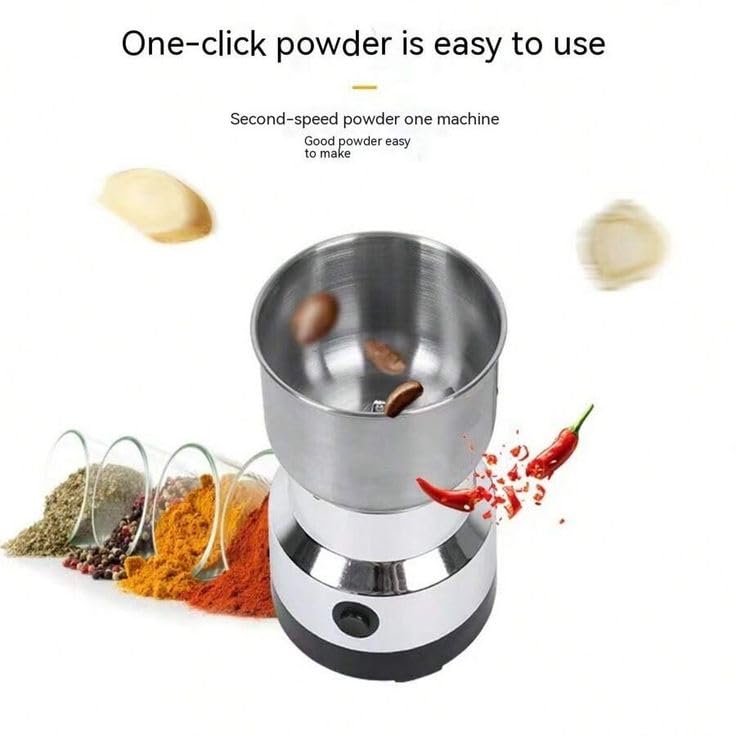Image of Mini Electric Spice Grinder Machine One Touch Stainless Steel Coffee Masala Nuts Seeds Dry Grinding Compact Kitchen Tool Device