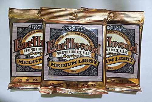 Ernie Ball Earthwood 2146 Lot de 3 cordes pour guitare acoustique en bronze phosphoreux moyen (12-54) - Les Beatles, Paul McCartney, John Lennon, RIngo Starr, George Harrison Ernie Ball Earthwood 2146 Lot de 3 cordes pour guitare acoustique en bronze phosphoreux moyen (12-54)