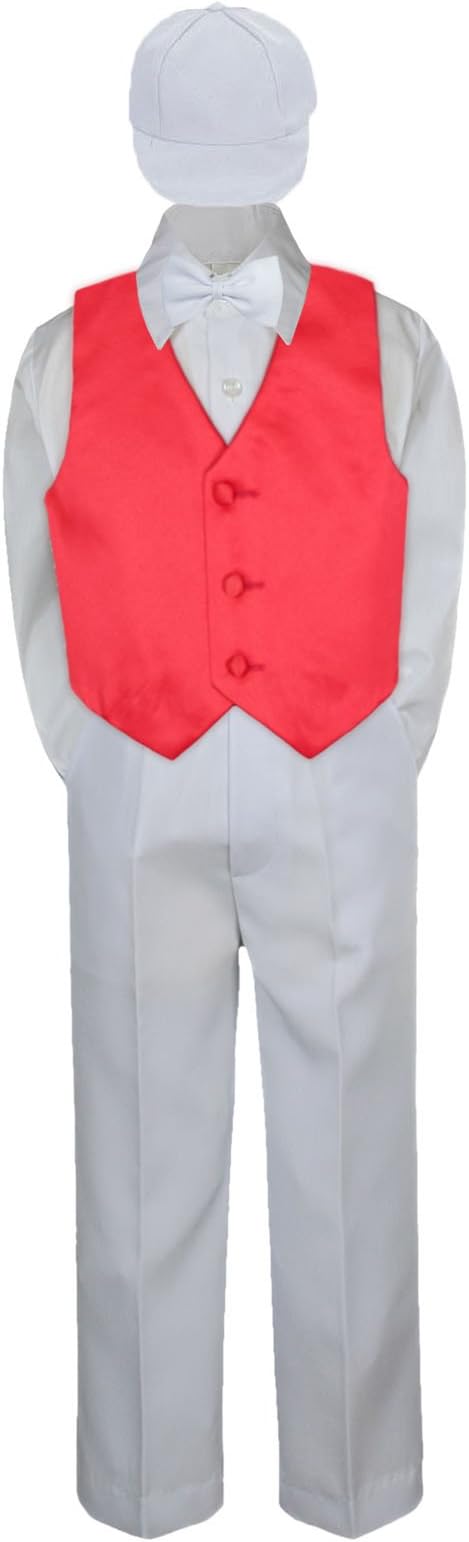 4pc Baby Toddler Boy Teen Formal Suit White Pants Shirt Vest Bow tie Set 5-7