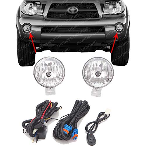 Thunder Lighting New Front Fog Lights With Harness + Switch For 2004-06 Toyota Solara 2007-13 Toyota Tundra 2005-11 Toyota Tacoma 2008-15 Sequoia Direct Replacement , Clear