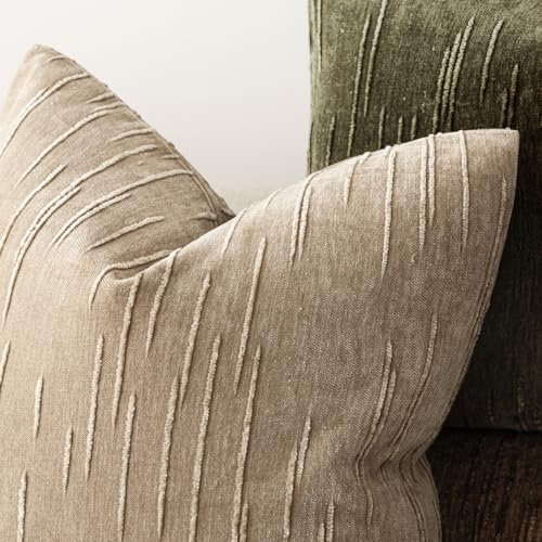 Image of Foindtower Pack of 2 Slubby Textured Chenille Throw Decorative Pillow Covers Square Accent Solid Cushion Cover Neutral Farmhouse Pillow Case for Couch Sofa Bedroom Living Room 24x24 Inch,Khaki Camel