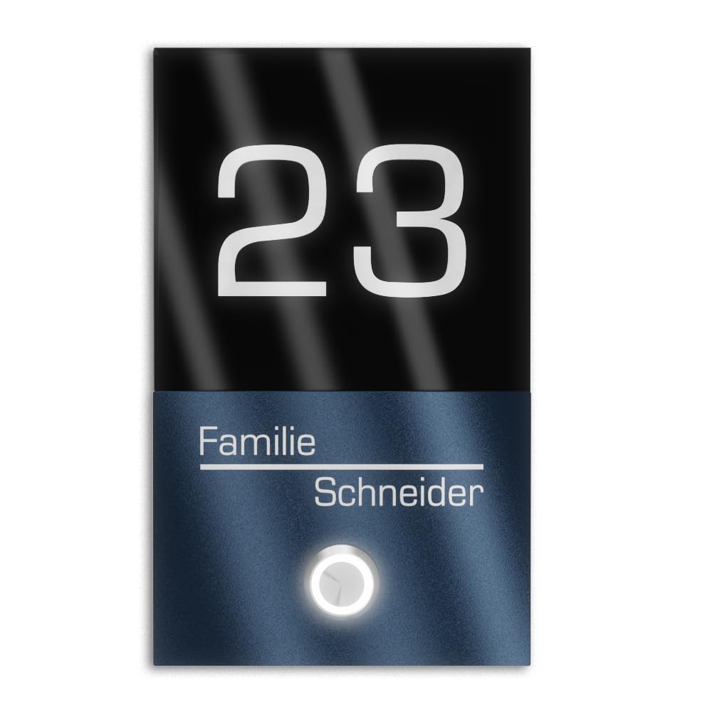 V2A campanello in acciaio inox con incisione del numero civico - 110x180mm Targhetta per campanello a pulsante LED dal design moderno in rivestimento RAL 7016 acrilico nero