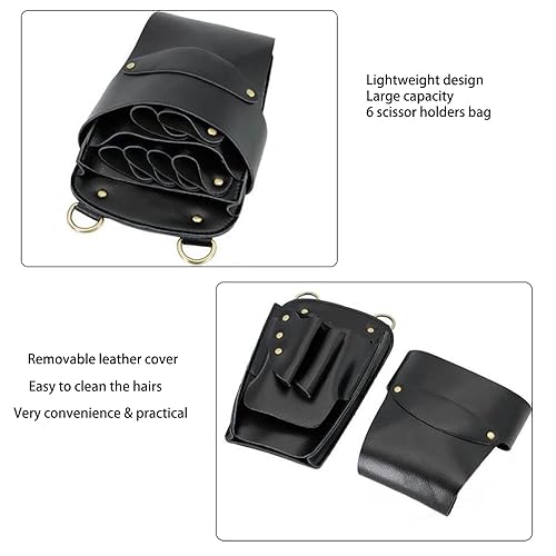 Miniatura 5 de Bolsa de tijeras de peluquería, cuero para peluquería de peluquería tijeras de tijera, funda para estilista de peluquería, bolsa de herramientas con