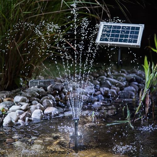 esotec Solar Teichpumpenset 5 160 LED, Wasserspiel Komplettset, LiFePO4 Akkubox, Sprinklerpumpe 160l/h, Erdspieß, Solarmodul 5W, Solarbrunnen draußen, Springbrunnenpumpe Fontäne, 101920