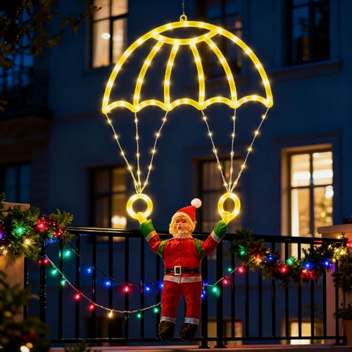 Weihnachtsdekoration, 30cm Weihnachtsmann mit Fallschirm, 8Modi...