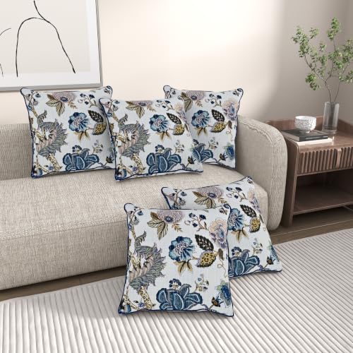 Image of Pure Cotton Quilted Cushion Cover 16x16 Inch | Anokhi Print Decorative Throw Pillow Cover | Soft Cotton Sofa Cushion Cover with Hidden Zipper | Living Room Bedroom Home Decor