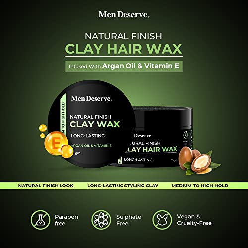 Men Deserve Natural Finish Hair Clay Wax (75gm) - Image 2
