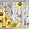 Sunflower Shower Curtain Rustic Yellow Flower Floral Shower Curtain Set Farmhouse Country Vintage Wooden Plank Fabric Bathtub Curtains Bathroom Decor Polyester Waterproof with 12 Hooks72x72 Inch