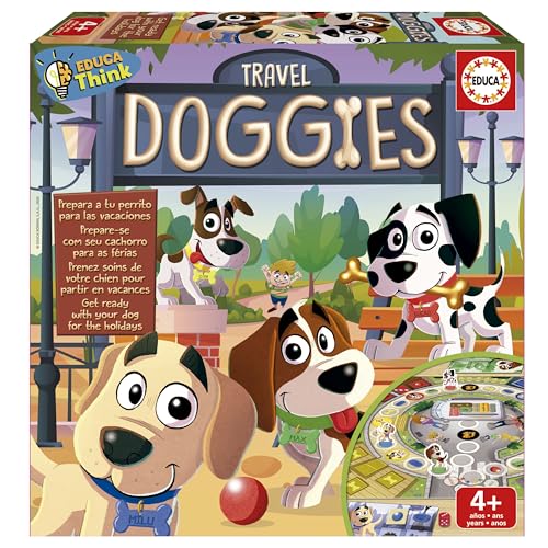 Educa - Pädagogisches Brettspiel Travel Doggies | Wählen Sie einen Charakter und wenn Sie das Brett besuchen, Finden Sie Elemente Ihres Hundes und bereiten Sie ihn auf den Urlaub vor. Ab 4 Jahren