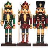 Thyle 3 Pcs Christmas Nutcracker Soldier Decorations 7 in Wooden Traditional Christmas Nutcrackers Figures Wood Veneer Vintage Xmas Tabletop Decoration for Fireplace Collectible Gifts(Classic Color)